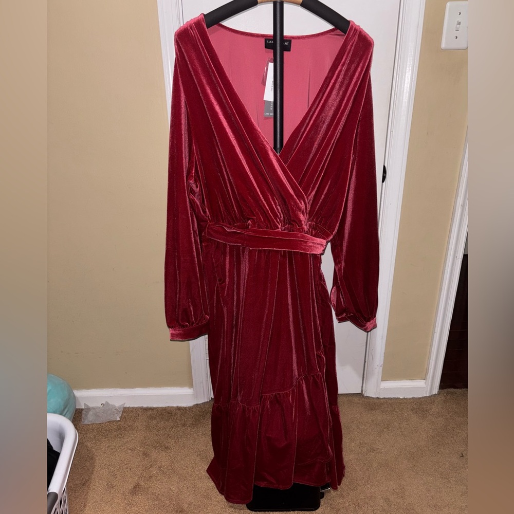 Plus Size Lane Bryant Rich Red Velvet Long Sleeve Dress